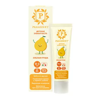 PRESIDENT Детская зубная паста Спелая груша 0-3 (RDA 25) 32.0
