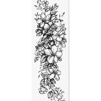 PRINT FACTORY Переводная Временная Татуировка Цветы и Птица