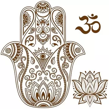 PRINT FACTORY Переводная Временная Татуировка Мехенди Хамса и Ом