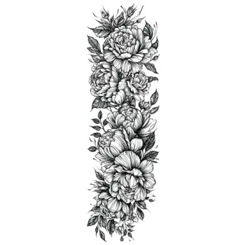 PRINT FACTORY Переводная Временная Татуировка Рукав "Черные Пионы"