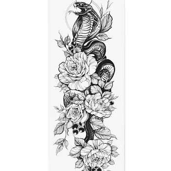 PRINT FACTORY Переводная Временная Татуировка Рукав Змея и Пионы