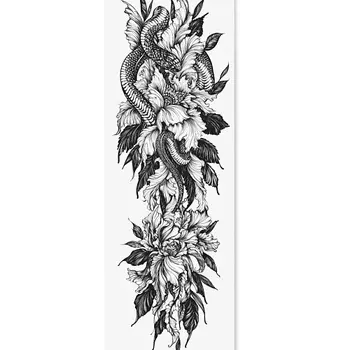 PRINT FACTORY Переводная Временная Татуировка рукав "Змея и Цветы"