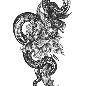 PRINT FACTORY Переводная Временная Татуировка Змея и Цветы