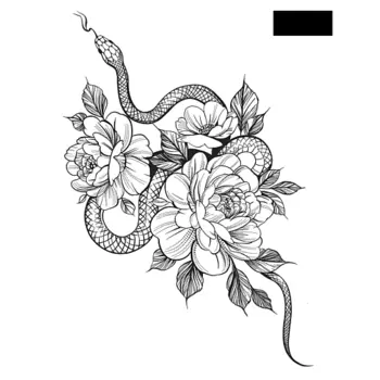 PRINT FACTORY Переводная Временная Татуировка Змея в Пионах