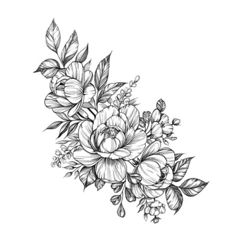 PRINT FACTORY Временная Переводная Татуировка Черные Пионы