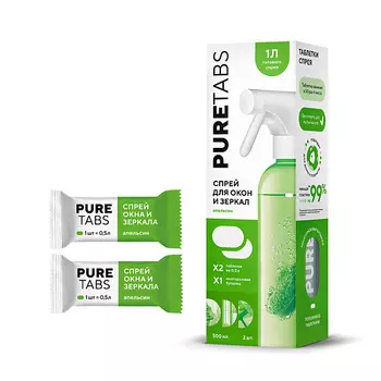 PURETABS Спрей для окон и зеркал - бутылка и 2 таблетки