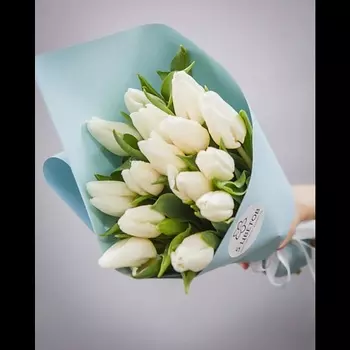 ПЯТЬ ЦВЕТОВ Букет 15 белых тюльпанов