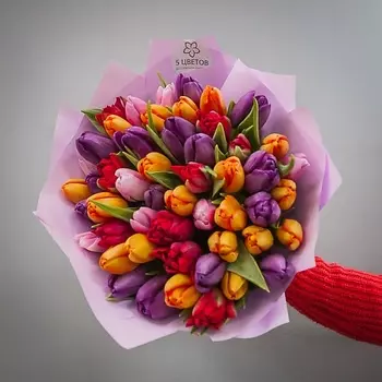 ПЯТЬ ЦВЕТОВ Букет 51 тюльпан микс