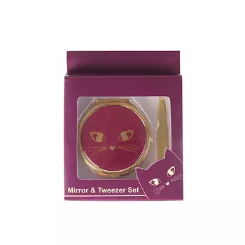 TAKE AND GO Подарочный набор: зеркальце + щипчики для бровей Purple Kitty