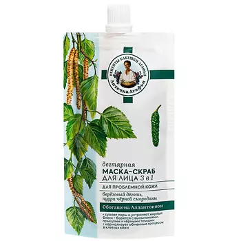 РЕЦЕПТЫ БАБУШКИ АГАФЬИ Маска-скраб для лица дегтярная для проблемной кожи 3 в 1