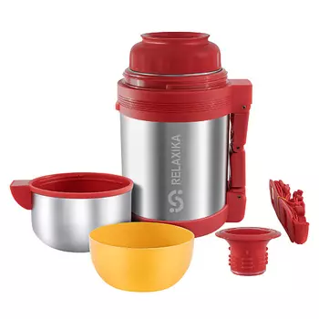 RELAXIKA Термос 0,8 литра для еды и напитков с широким горлом, ручкой и ремешком