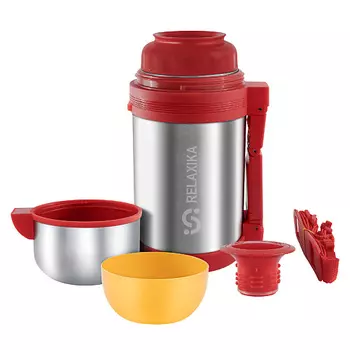 RELAXIKA Термос 1 литр для еды и напитков с широким горлом, ручкой и ремешком
