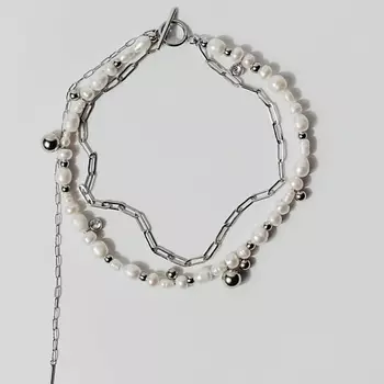 РЕСУРС Чокер из жемчуга разного диаметра с шарами и кристаллами