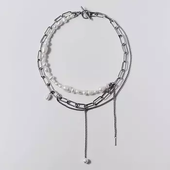 РЕСУРС Колье из жемчуга разного диаметра и цепей