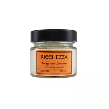 RICCHEZZA Свеча ароматическая с деревянным фитилем «Апельсин и корица»