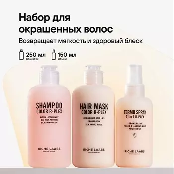 RICHE Набор для окрашенных волос: бессульфатный шампунь + увлажняющая маска + термозащита 21 в 1