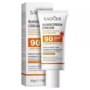 SADOER Крем солнцезащитный SPF 90+ с алоэ и витамином Е