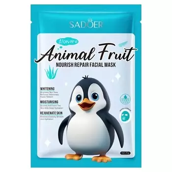 SADOER Маска для лица Animal Fruit восстанавливающая тканевая с экстр. алоэ