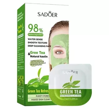 SADOER Маска для лица глиняная подтягивающая и очищающая с зеленым чаем и каолином 8.0