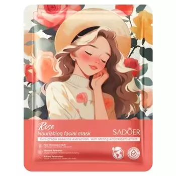 SADOER Маска для лица питательная тканевая с экстр. розы и антиоксидантами