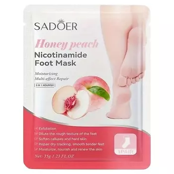 SADOER Маска для ног осветляющая тканевая с никотинамидом и экстр. персика
