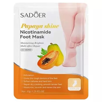 SADOER Маска для ног осветляющая тканевая с никотинамидом и экстр. папайи