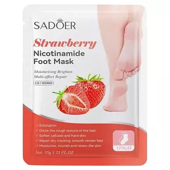 SADOER Маска для ног осветляющая тканевая с никотинамидом и экстр. клубники