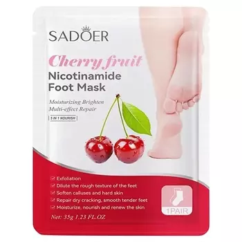 SADOER Маска для ног осветляющая тканевая с никотинамидом и экстр. вишни
