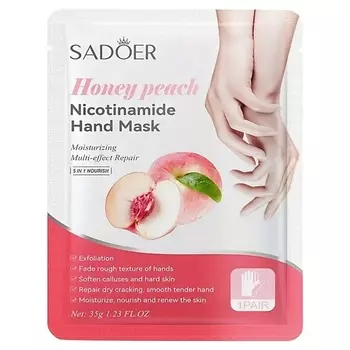 SADOER Маска для рук осветляющая тканевая с никотинамидом и экстрактом персика
