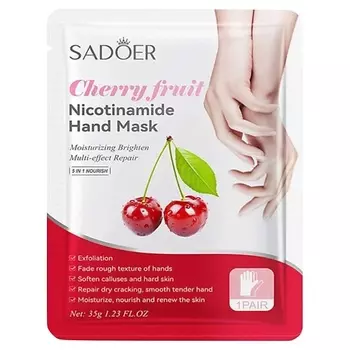 SADOER Маска для рук осветляющая тканевая с никотинамидом и экстрактом вишни