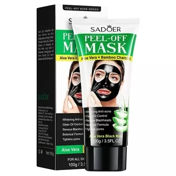 SADOER Маска отшелушивающая черная с экстрактом алоэ вера и бамбуковым углем