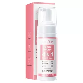 SADOER Мусс для умывания 4 в 1 очищающий с гиалуроновой кислотой