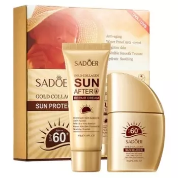 SADOER Набор кремов от и после загара солнцезащитных Gold с коллагеном