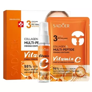 SADOER Набор патчей для щек и лба мультипептидный с витамином С + сыворотка