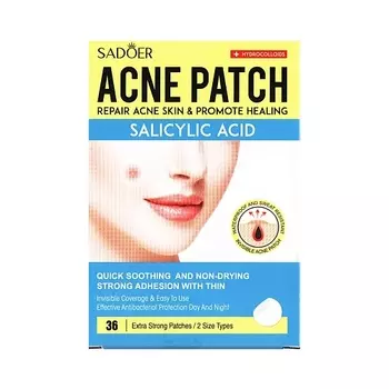 SADOER Патчи от прыщей с салициловой кислотой гидроколлоидные наклейки для борьбы с акне, 36 шт.