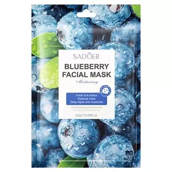 SADOER Тканевая маска для лица увлажняющая и восстанавливающая с экстрактом черники 25.0