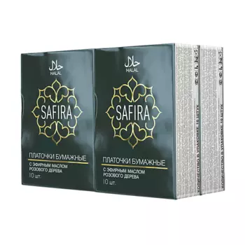 SAFIRA Платочки бумажные мини трехслойные белые с эфирным маслом розового дерева 40.0