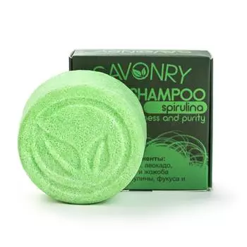 SAVONRY Твердый шампунь Спирулина Свежесть и чистота