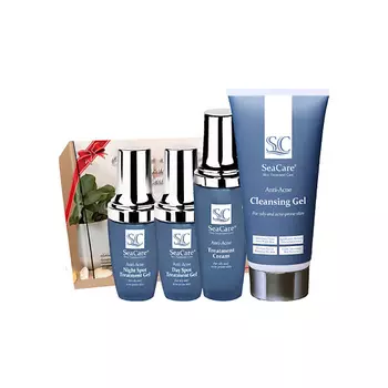 SEACARE Анти-Акне набор №9, точечные дневной и ночной, очищающий гели, крем от прыщей и угрей