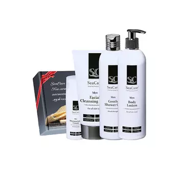 SEACARE Мужской набор №11: Скраб для лица, Увлажняющий крем, Нежный гель для душа, Лосьон