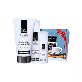 SEACARE Мужской подарочный набор №7, Очищающий гель для лица, увлажняющий крем, бальзам после бритья