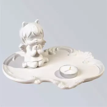 SHE STYLE Подарочный набор из гипса статуэтка Ангелочек с чайной свечей на подставке