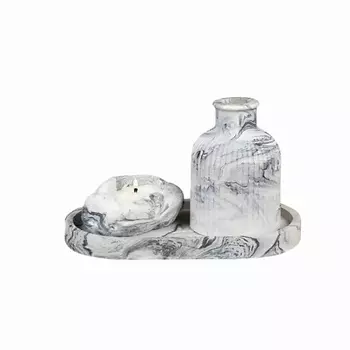 SHE STYLE Подарочный набор Ваза для сухоцветов с аромасвечей на подставке из гипса