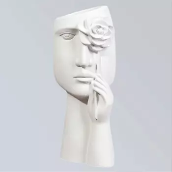 SHE STYLE Ваза для сухоцветов из гипса Лицо с цветком для декора дома
