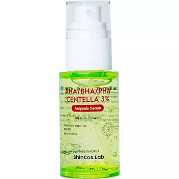 SHINCOS.LAB Сыворотка с 3% экстракта центеллы азиатской и комплексом кислот AHA, BHA, PHA Centella 3% Ampoule Serum