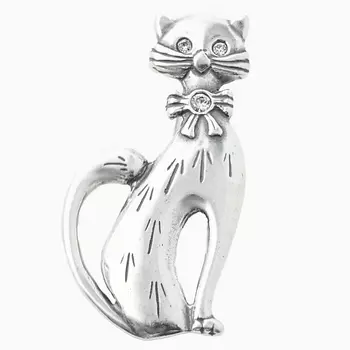 SHINE & BEAUTY Брошь с ювелирным стеклом "Кот" покрытая серебром