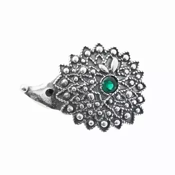 SHINE & BEAUTY Брошь со шпинелью "Ёжик" покрытая серебром