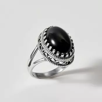 SHINE & BEAUTY Ювелирная бижутерия, кольцо с агатом покрытое серебром 1.0