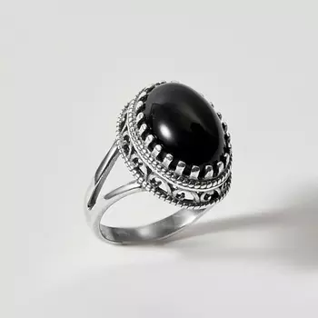 SHINE & BEAUTY Ювелирная бижутерия, кольцо с агатом покрытое серебром 1.0