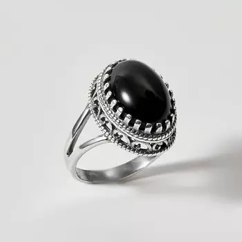 SHINE & BEAUTY Ювелирная бижутерия, кольцо с агатом покрытое серебром 1.0